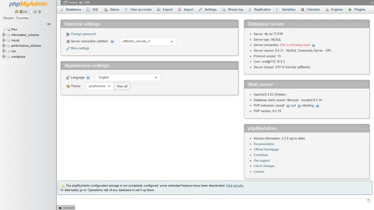 Панель управления phpMyAdmin