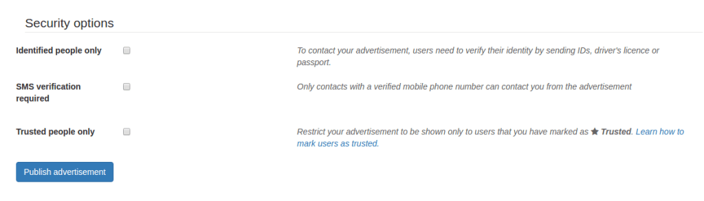 Опции безопасности Опции безопасности