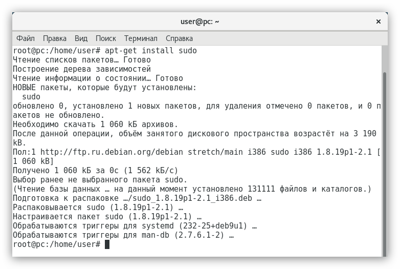 установка утилиты sudo в debian